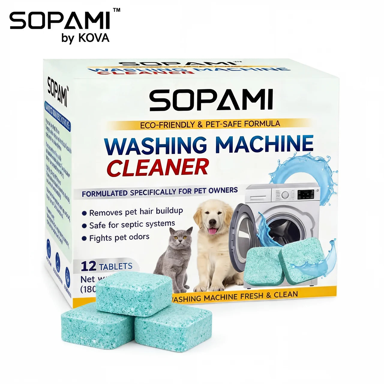 SOPAMI Washing Machine Cleaner — 12 eco-friendly, pet-safe tablets